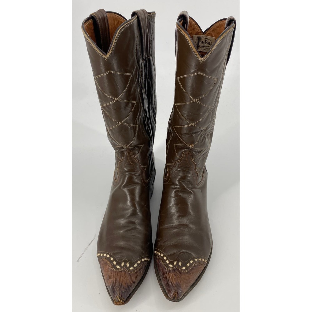 Vintage Justin Cowboy men 9AA Classic Western Two Tone Wing Tip boots L4050 - Picture 5 of 8